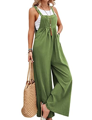 Wide Leg Overalls for Women — Green