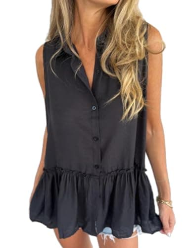 IDEALSANXUN Women's Lightweight Linen Sleeveless Tunic Shirt Vest — Black