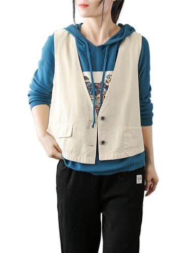 ULEMON Linen V-Neck Waistcoat for Women Light & Casual — Beige