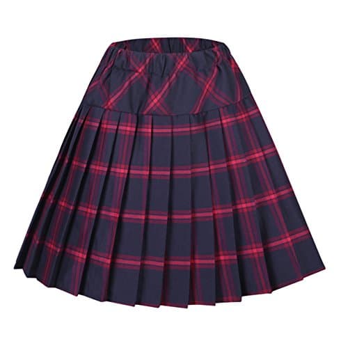 EXCHIC Women's High Waist Tartan Pleated Mini Skirt Plaid Skater Style — 8 Red Plaid