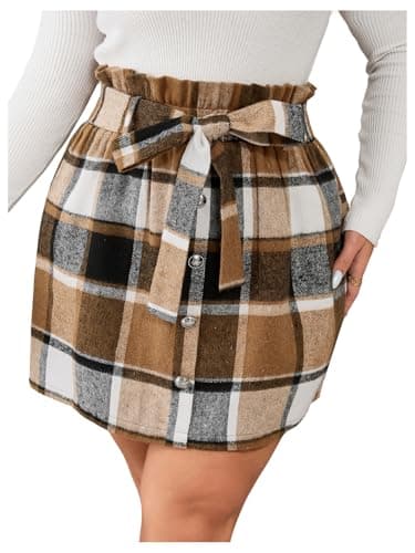 SweatyRocks Women's Plus Size Plaid Flannel Mini Skirt with Elastic Waists