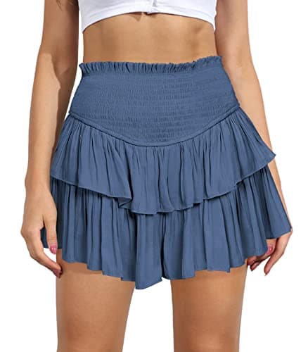 High Waist Ruffle Mini Skirt Women's Fashion — Blue-gray
