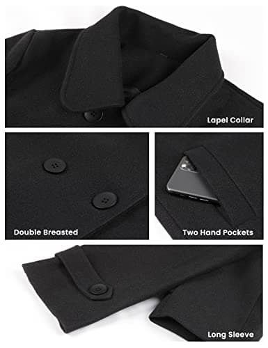 Tanming Women's Winter Black Wool Double Breasted Peacoat