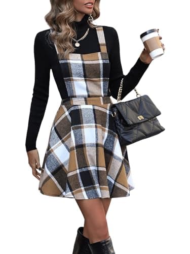 Floerns Women's Corduroy Pinafore Dress with Criss Cross Back Straps