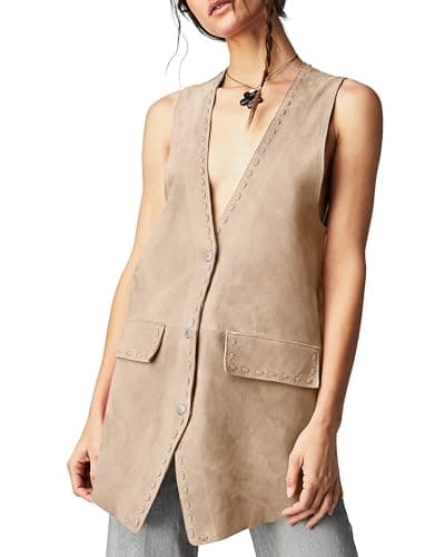 Locachy Women's Steampunk Suede Vest with Pockets Casual Button Down