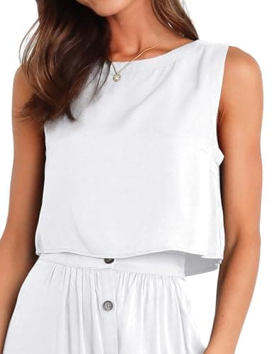 IDEALSANXUN Women's Crop Top Spring Summer Crewneck Cute Tank Top — White