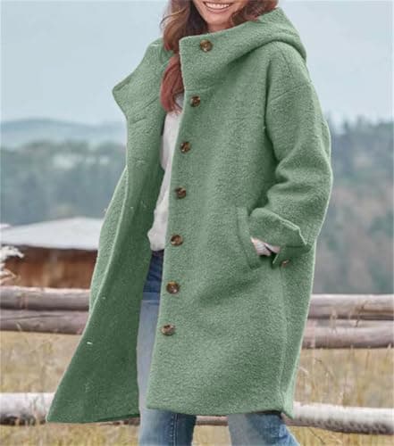Chouuya Women's Winter Casual Long Wool Coat with Hood