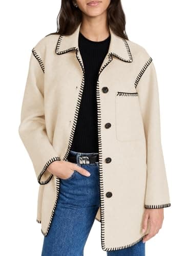 Yousify Women's Mid Length Wool Pea Coat Casual Winter Jacket