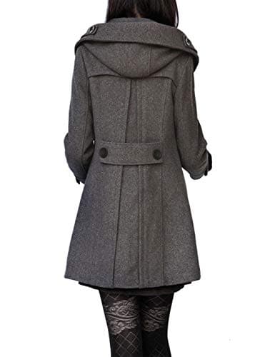 Tanming Warm Double Breasted Wool Pea Coat Jacket with Hood