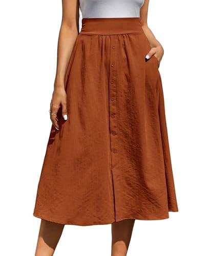 Kate Kasin Women's High Waist Midi Skirt with Pockets — Orange