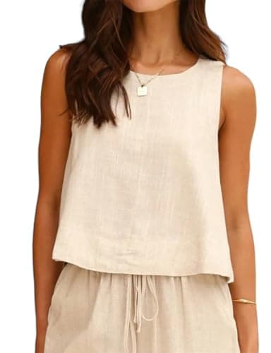 IDEALSANXUN Women's Cotton Linen Tank Tops Summer Relax Fit — Beige
