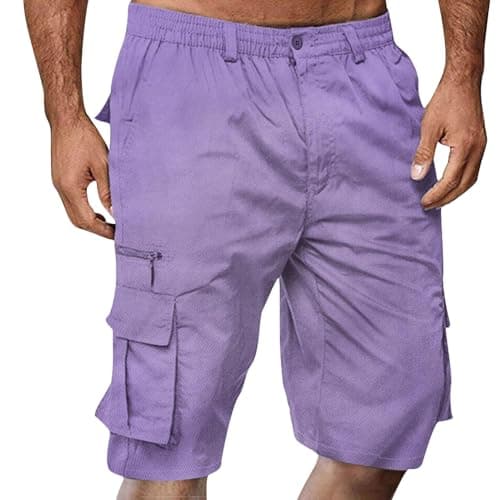 2024 Summer Mens Elastic Waist Cargo Shorts with Pockets — 04-purple