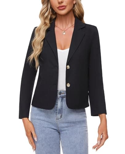 MintLimit Linen Blazer for Women Lightweight Casual Work Jacket — Black