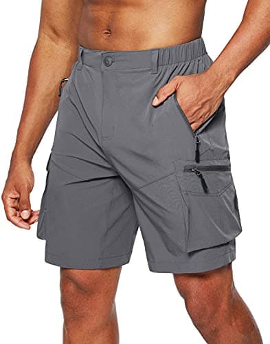 Men's Pudolla Quick-Dry Hiking Cargo Shorts with Multi Pockets for Camping and Travel — Dark Gray