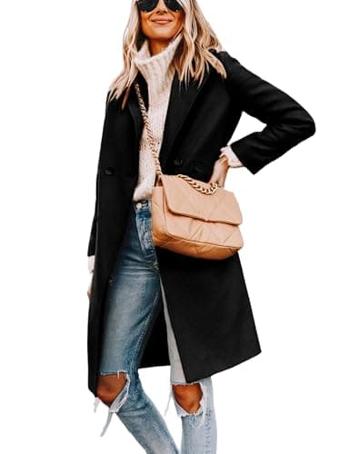 Tanming Women's Mid-Length Wool Blend Notch Lapel Trench Coat