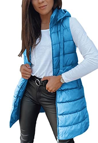 Women's Winter Hooded Puffer Vest — Lake Blue