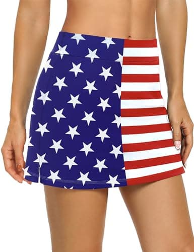 LouKeith Women's Golf Skirts Mini Skorts Summer Workout Shorts with Pockets — Usa Flag-02