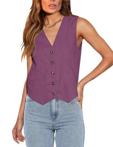Floral Find Women's Casual Sleeveless V-Neck Business Vest with Pocket — Purple