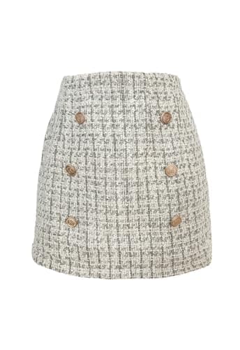 HERBATOMIA Women's Vintage Plaid Mini Pencil Skirt with High Waist Zipper — White Plaid