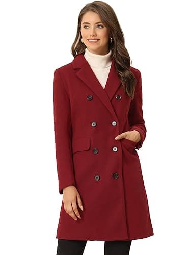 Allegra K Women's Elegant Notched Lapel Winter Trench Coat — Dark Red