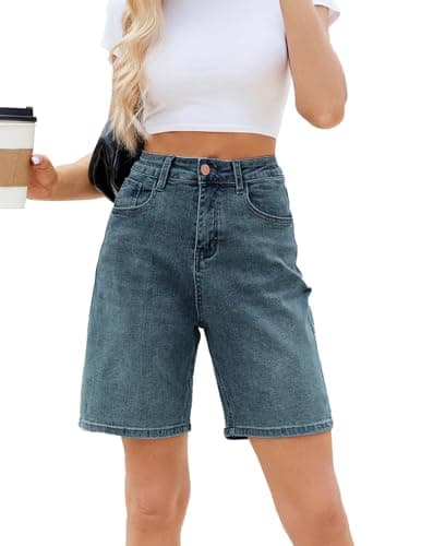 TOSATISFINE Women's High-Waisted Stretch Jean Shorts — B-dark Blue