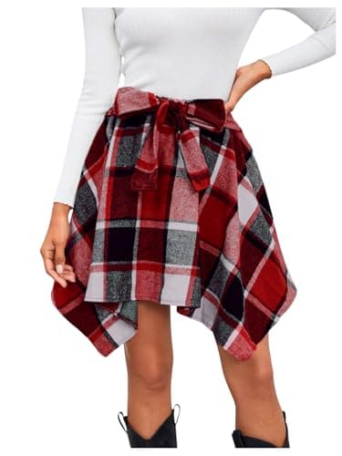 MakeMeChic Women's Plaid HighWaisted Elastic Mini Skirt — Red