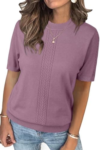 Womens Arach&Cloz Knit Sweater Long Sleeve Casual Spring Outfit Fashion — Gray Purple-5006