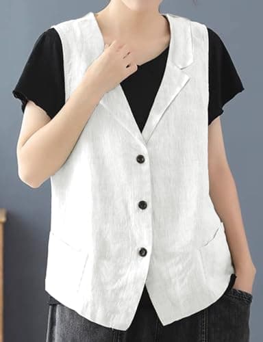 Linen Sleeveless Blazer Jacket for Women