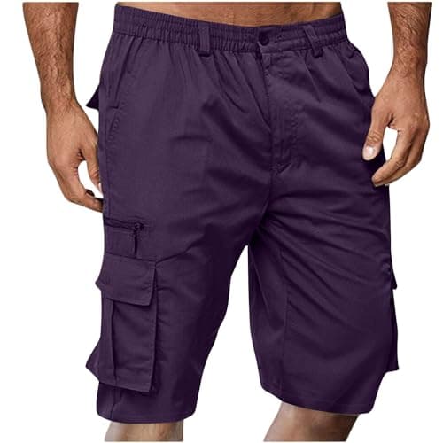 2024 Summer Mens Elastic Waist Cargo Shorts with Pockets — 03-purple