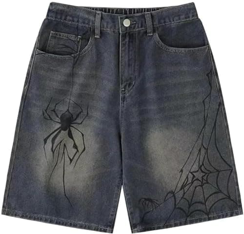 Star Print Baggy Denim Shorts — Spider