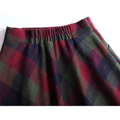 BININBOX Women's Vintage Plaid Maxi Wool Skirt Elastic Waist