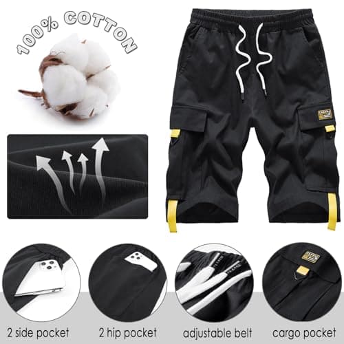 XinYangNi Men's Cargo Shorts Elastic Waist Casual Outdoor Lightweight Work Shorts Multi-Pockets