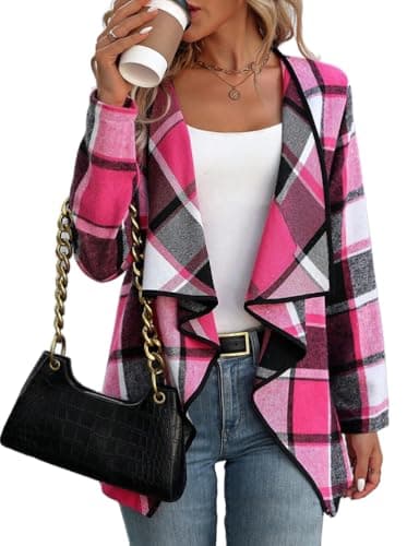Women's IDEALSANXUN Wool Plaid Jacket - Trendy Fall Winter Coat — Pink