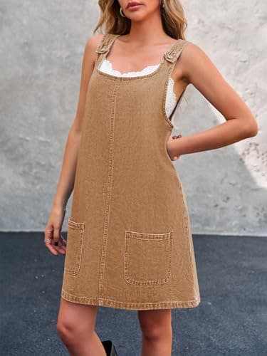 BZB Women's Casual Sleeveless Denim Overall Dress with Pockets