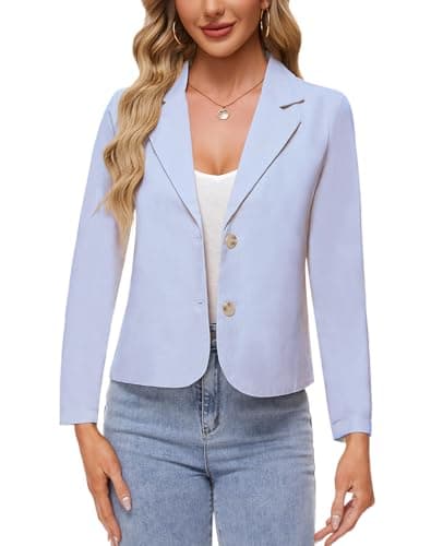 MintLimit Linen Blazer for Women Lightweight Casual Work Jacket — Light Blue