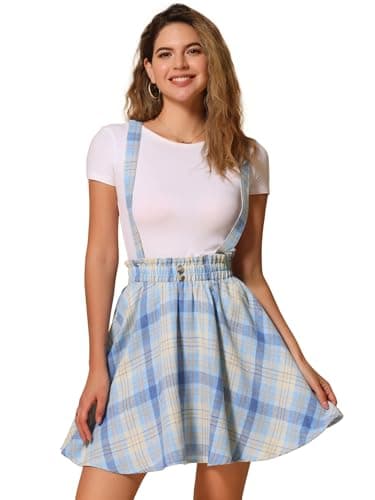 Allegra K Women's Christmas Plaid Mini Skirt — Light Blue