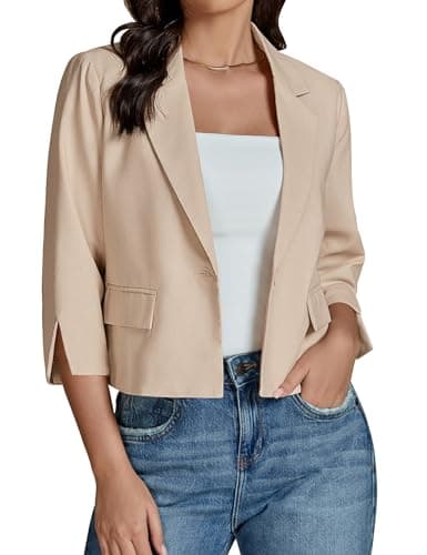 Luvamia Women's Lightweight Cropped Linen Blazer Jackets — Ivory Pearl