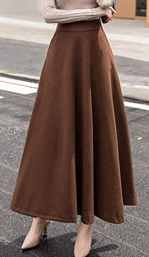 Women's Wool A-Line Maxi Skater Skirt for Fall Winter