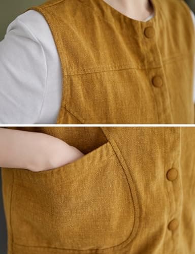 Womens Cotton Linen Vest Casual Button Down Sleeveless Spring Jackets