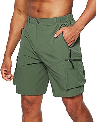Men's Pudolla Quick-Dry Hiking Cargo Shorts with Multi Pockets for Camping and Travel — Olive