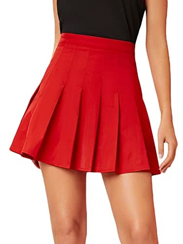 Women's Casual Plaid High Waist A-Line Mini Skirt for WDIRARA — Red Plain