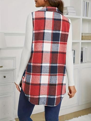 IDEALSANXUN Women's Plaid Sleeveless Cardigan Shacket Vest Fall Fashion