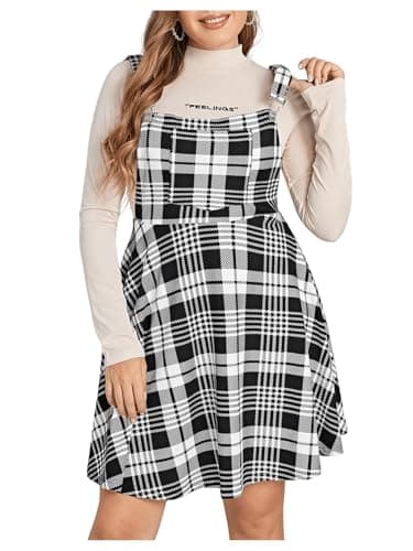 OYOANGLE Women's Plus Size Casual A-line Pinafore Swing Dress with Adjustable Straps
