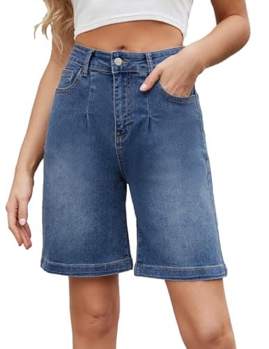 TOSATISFINE Women's High-Waisted Stretch Jean Shorts — Blue