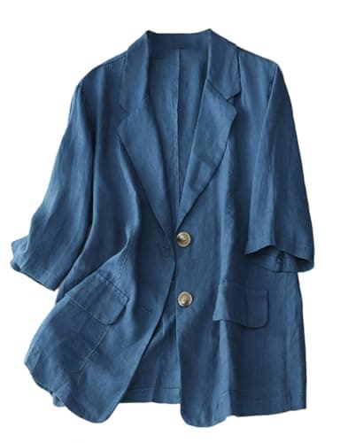 Casual Lightweight Cotton Linen Blazer for Women — Lake Blue