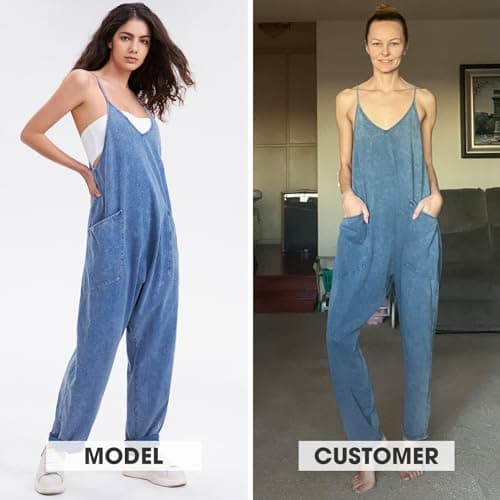 EXLURA Women's Casual Summer Denim Jumpsuits with Pockets Beach Romper