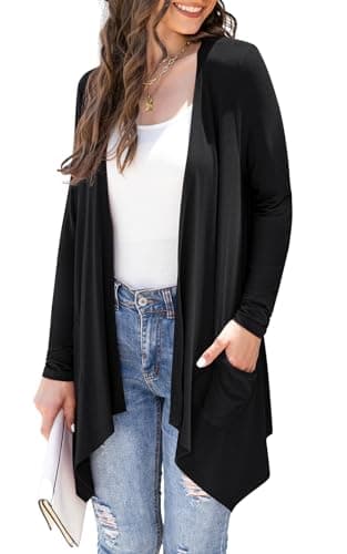 Veryoung Women's Lightweight Floral Long Sleeve Cardigan with Pockets — A01-black