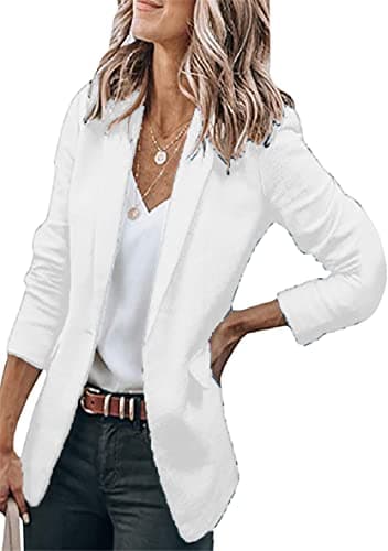WIWIQS Women's Comfortable Long-Sleeve Open Front Blazer Suit — White
