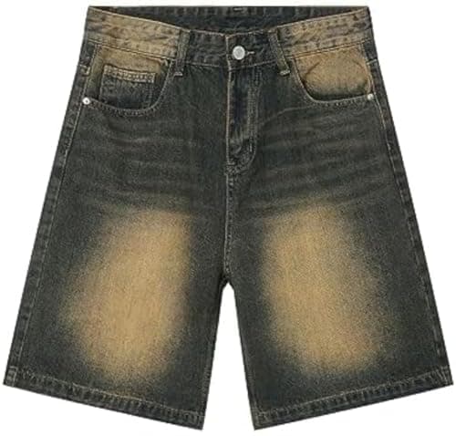 CUTEGAL Unisex Mid Rise Denim Jorts Wide Leg Casual Pants — Yellow