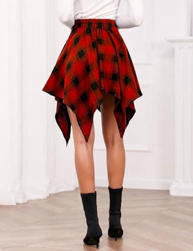 IDEALSANXUN High-Waisted Asymmetrical Lace-Up Plaid Mini Skirt for Women